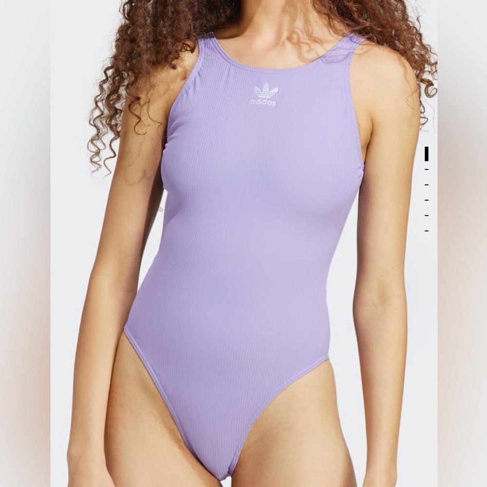 BNIB adidas adicolor Ribbed Swimsuit in Lilac - Sz 16